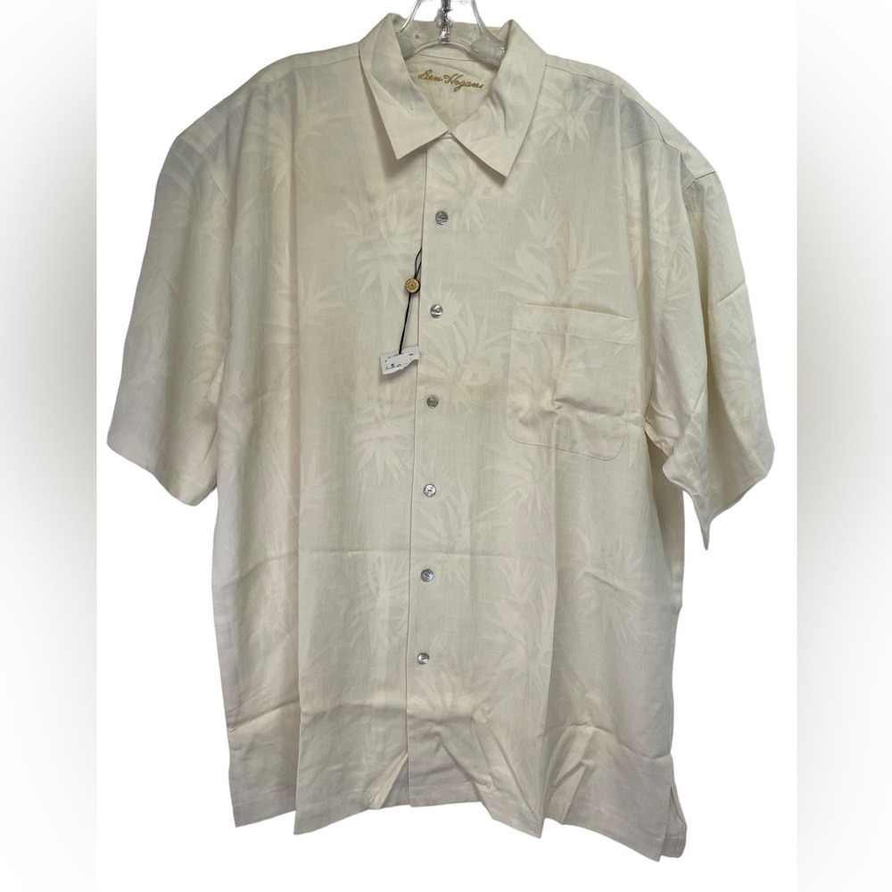 Ben Hogan 100% Silk Hawaiian Cream Mens Sz XL Button Up Shirt  (Q36)‎ NWTs